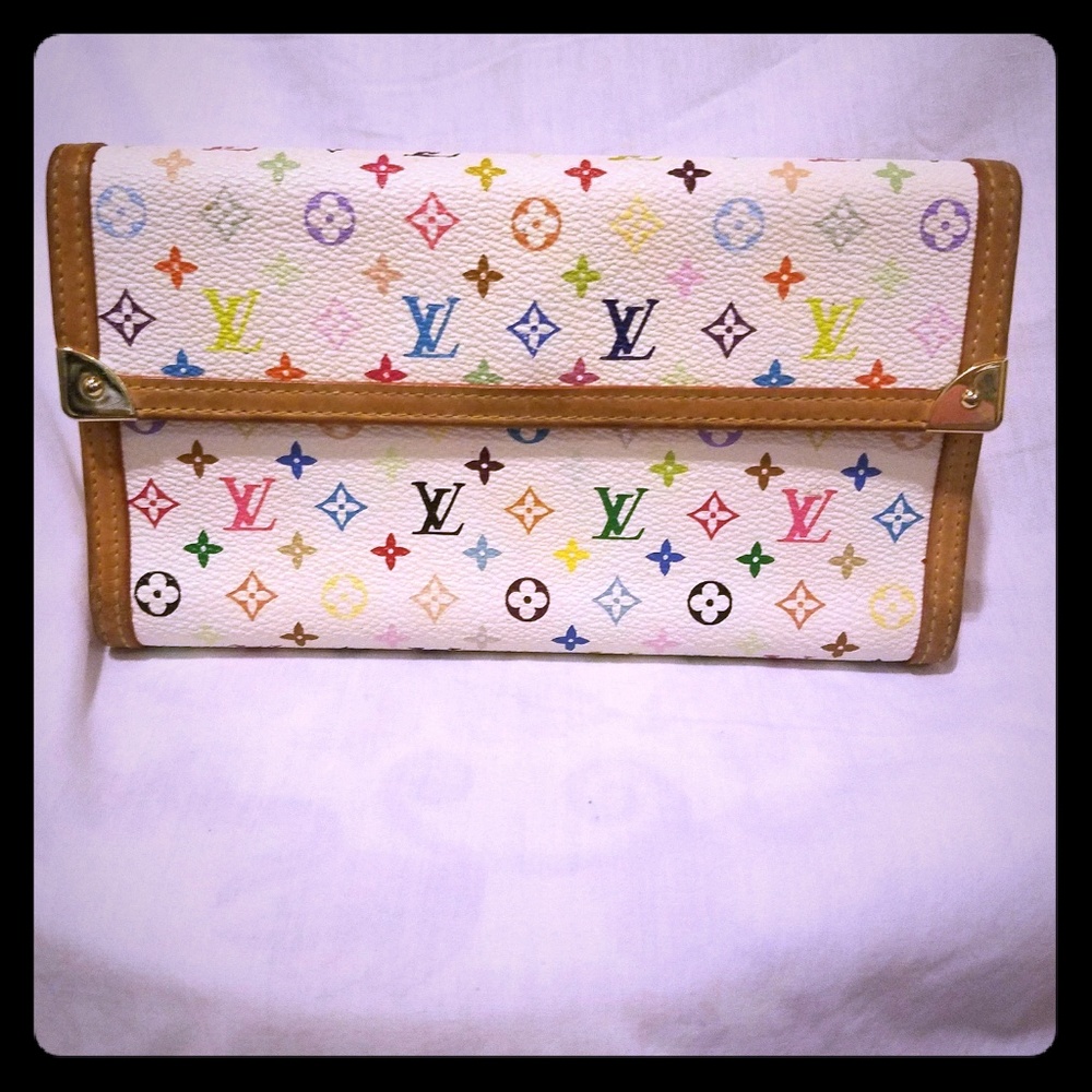 Louis Vuitton white muticolore wallet. rare.